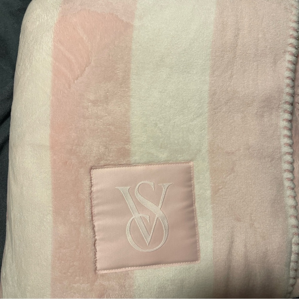 Victoria's Secret Pink & Cream Striped Plush Throw